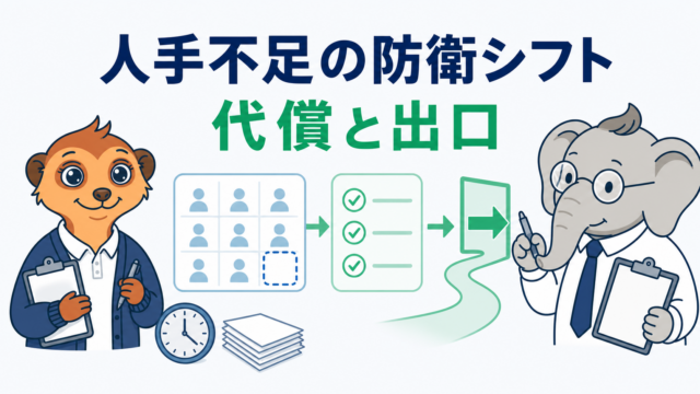 小規模デイで人手不足時の防衛シフトと余力を確認するイメージ